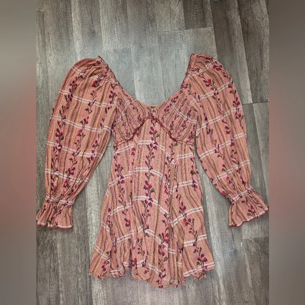 Free People Rust-Peach Floral Long Sleeve Mini Dress - Picture 14 of 15